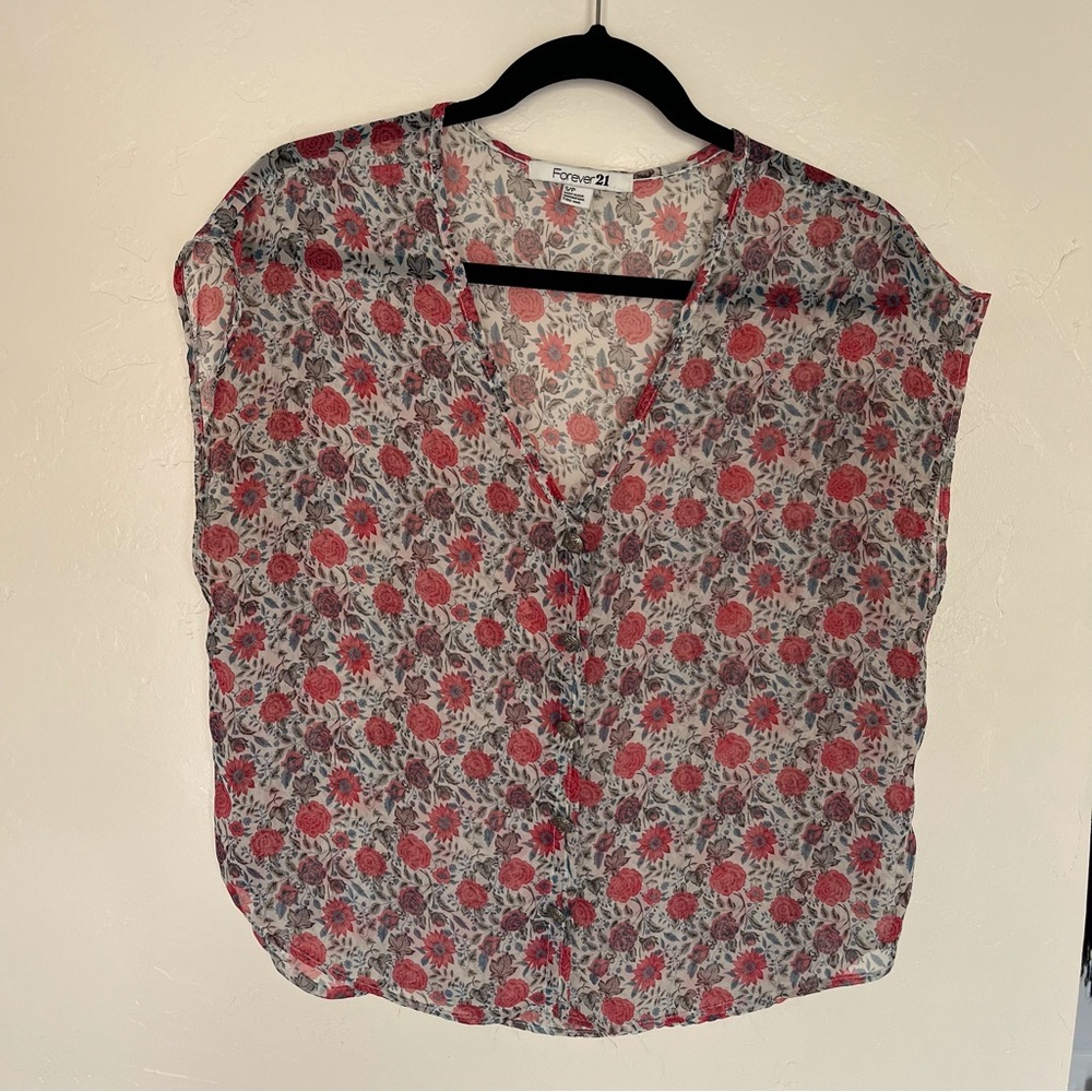 F21 Loose Button Down Floral Blouse - Size Small